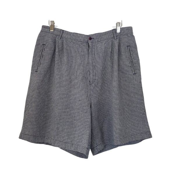 Milano Design Group Navy & White Check Linen Blend High Rise Tailored Shorts, 20 - Picture 3 of 13